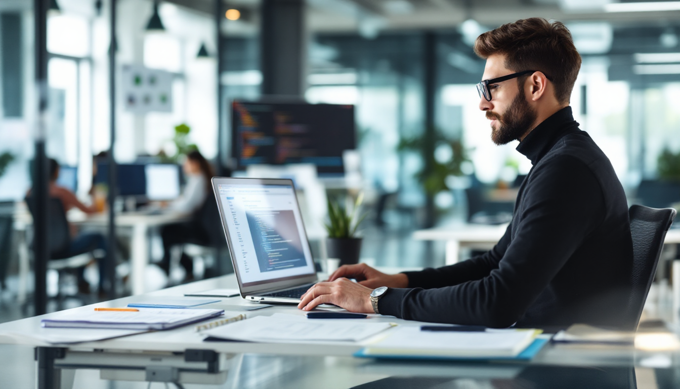 Salesforce Aura Component와 Apex 연동 개발자가 컴퓨터 화면 앞에서 작업하는 모습