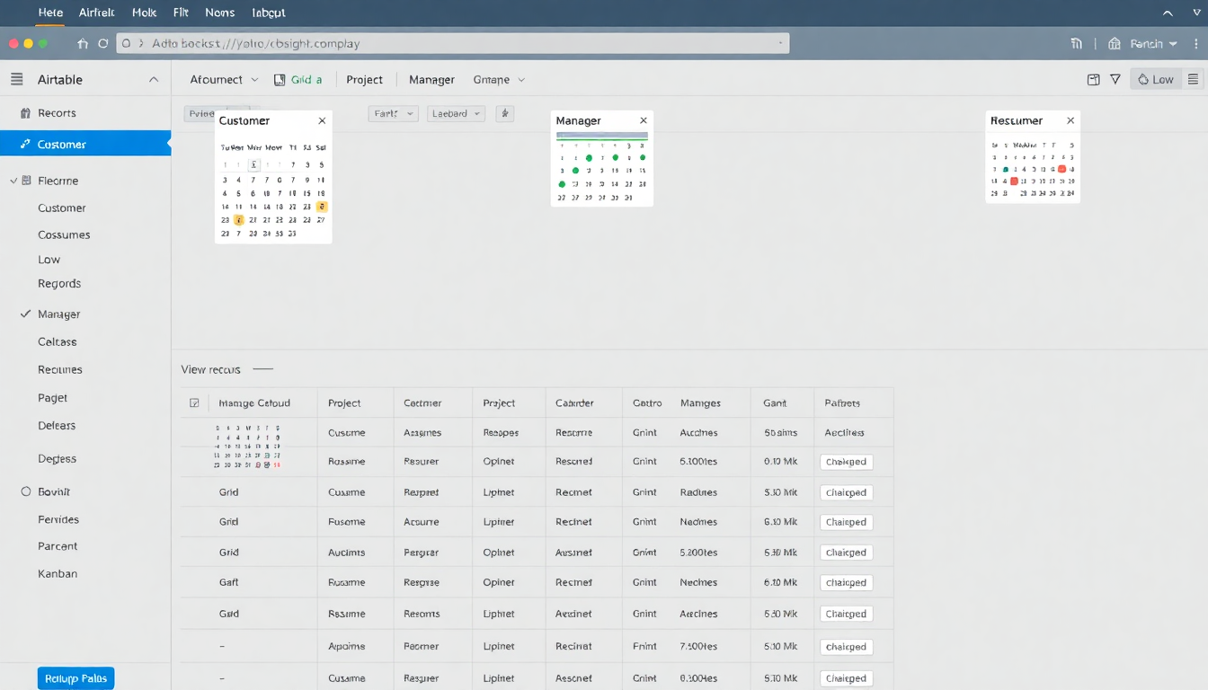 Airtable의 강력한 관계형 데이터베이스 기능을 보여주는 화면 예시