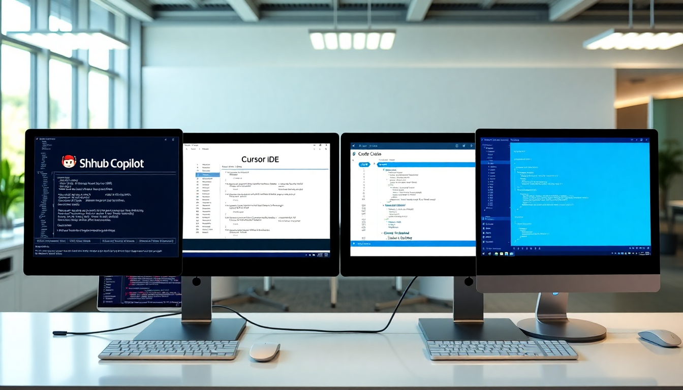 2026년 선도하는 4가지 AI 코딩 에이전트의 인터페이스와 특징을 보여주는 이미지