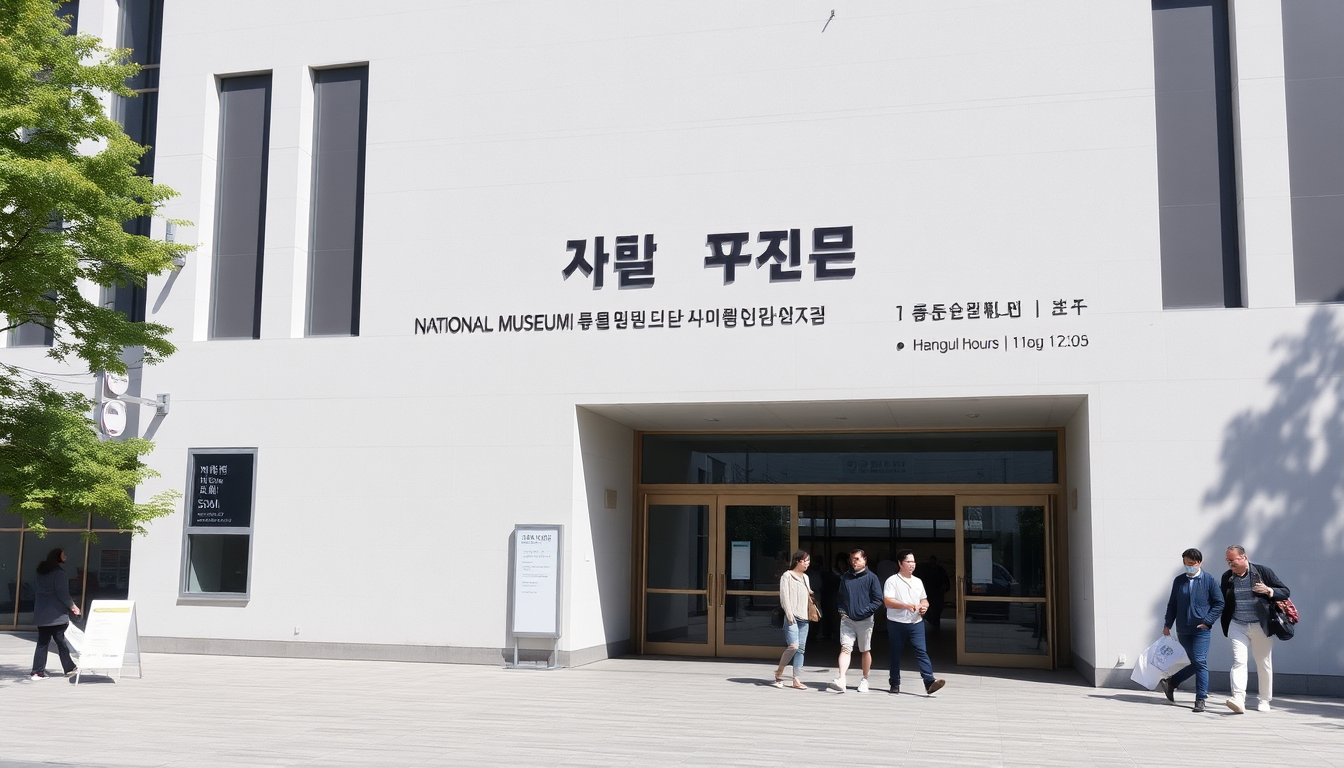 국립현대미술관 서울관 입구와 운영 시간 안내 표지판