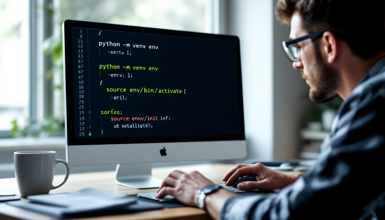 파이썬 가상 환경 설정을 터미널에서 하는 개발자의 모습