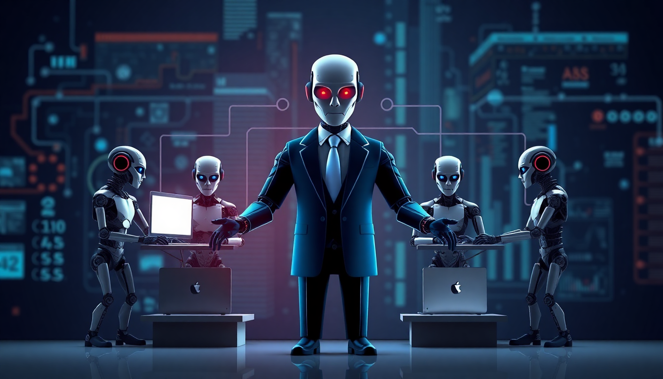 중앙 매니저 AI가 여러 전문 AI 서브에이전트에게 작업을 위임하는 모습