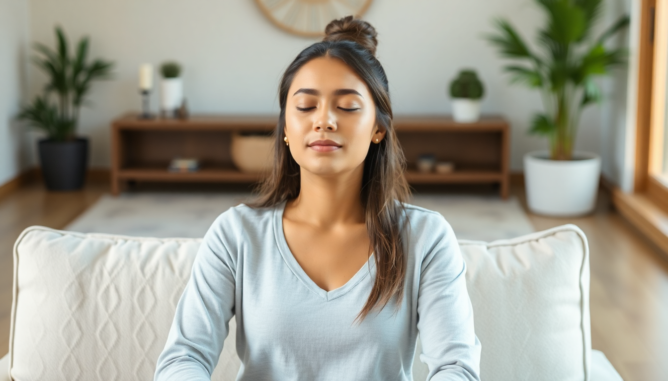 내면의 고요함과 집중을 위해 호흡에 주의를 기울이는 사람의 평화로운 모습