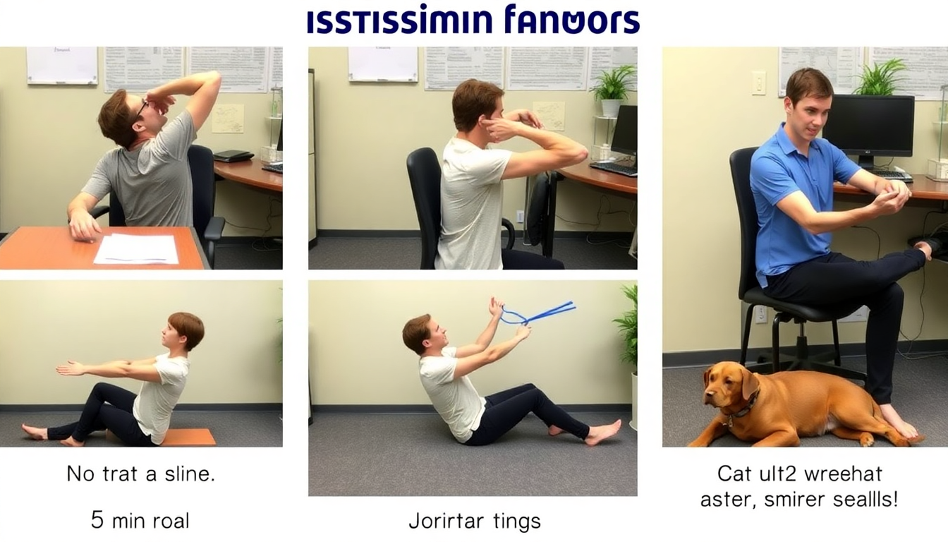 5분 완성 직장인용 의자 스트레칭 루틴 구성 장면