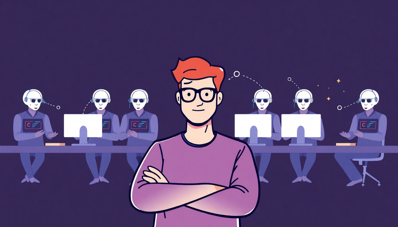 AI가 반복적인 코드 리뷰 작업을 맡아 개발자가 창의적인 문제 해결에 집중하는 모습을 상징적으로 표현한 이미지