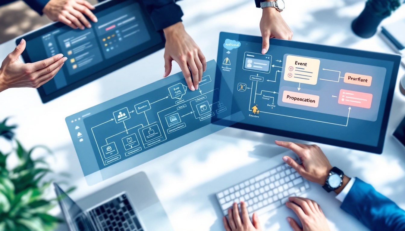 Salesforce Aura Component 이벤트 처리 과정을 보여주는 사용자 인터페이스와 이벤트 흐름 다이어그램